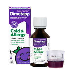 lot 69384 image: Children��s Dimetapp Cold & Allergy Medicine Antihistamine Nasal Decongestant Grape Flavor 4 Liquid oz