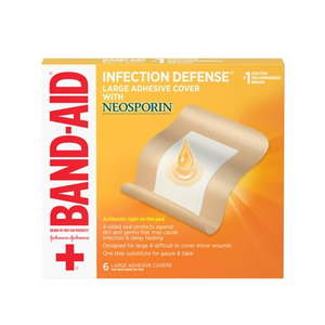 lot 69394 image: Band-Aid Brand Adhesive Covers with Neosporin Ointment Large 6 ct