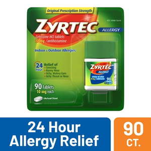 lot 69412 image: Zyrtec 24 Hour Allergy Relief Tablets with 10 mg Cetirizine HCl 90 ct