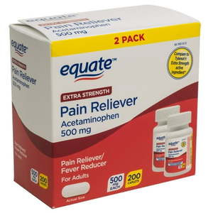 lot 69416 image: Equate Extra Strength Pain Reliever Caplets, Acetaminophen 500mg, 100 Count, 2 Pack