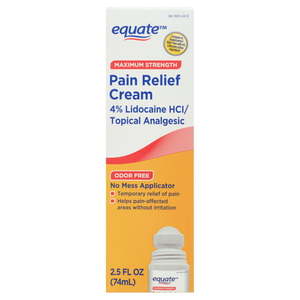 lot 69473 image: Equate Max Strength Lidocaine Pain Relief Cream for Body Aches 2.5 fl. oz.