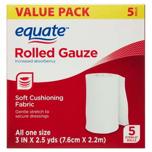 lot 69487 image: Equate Rolled Gauze 3 x 2.5 yd 5 Count