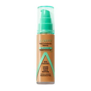 lot 69493 image: Almay Clear Complexion Acne Foundation Makeup with Salicylic Acid - Lightweight Medium Coverage Hypoallergenic Fragrance Free for Sensitive Skin 800 Caramel 1 fl oz.
