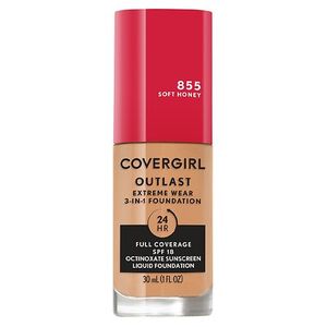 lot 69495 image: COVERGIRL Outlast Extreme Wear 3-in-1 Foundation with SPF 18 - 855 Soft Honey - 1 fl oz