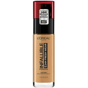 lot 69503 image: L Oreal Paris Infallible Fresh Wear 24 Hr Liquid Foundation Makeup 487 Warm Almond 1 fl oz