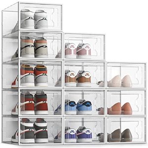 lot 81105 image: See Srping Xx-Large 12 Pack Shoe Storage Box, Clear Plastic Stackable Shoe Organizer For Closet, Shoe Rack Sneaker Containers Bins Holders Fit Up To Size 14 (Clear)