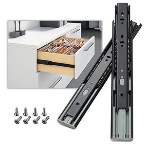 lot 81107 image: Aolisheng 1 Pair Soft Close Drawer Slides 12 14 16 18 20 22 24 Inch 100 Lb Load Capacity Side Mount Full Extension Ball Bearing Self Slow Closing Rail Cabinet Metal Runner Dresser Glide Track Black