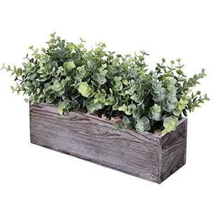 lot 81109 image: Faux Eucalyptus Plants In Rustic Rectangular Wood Planter Box Artificial Eucalyptus Greenery Arrangement Potted Plant In Dusty Green For Wedding Centerpiece Office Room Table Windowsill Dcor