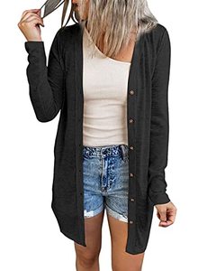 lot 81114 image: Dokotoo Womens Ladies Fall Casual Comfy Open Front Button Down Sheer Lightweight Summer Plain Long Sleeve Thin Cardigan Sweater Outwear Coats With Pockets Black Small