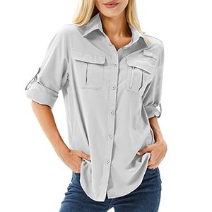 lot 81117 image: Toumett WomenS Upf 50 Long Sleeve Uv Sun Protection Safari Shirts Outdoor Quick Dry Fishing Hiking Travel Shirts(5071,Grey,L)