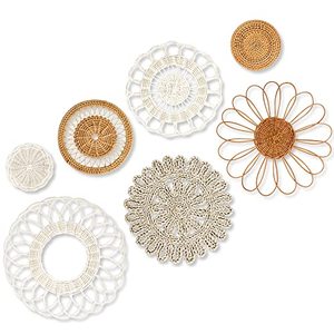 lot 81120 image: Iwalya Boho Wall Decor Set- 7 Pieces Flat Rattan Wall Basket Decor - Create Your Own Boho Room Decor Or Cute Boho Nursery Decor - 5.1-13.7