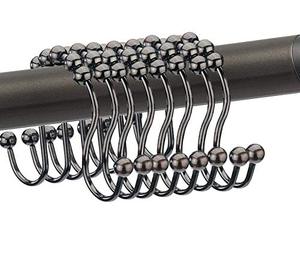 lot 81134 image: Double Head Shower Curtain Hooks Rings, Stainless Steel Heavy Duty Roller Double Glide Shower Hooks For Bathroom Shower Rod Curtains Liners,Polished Shower Curtain Rings Set Of 12