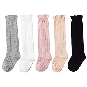 lot 81136 image: Epeius 5 Pair Pack Little Girls Boys Seamless Uniform Knee High Socks Kids Girls Tube Ruffled Stockings For 3-5 Years,WhiteBlackGreyPinkBeige