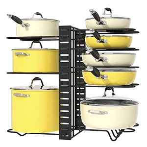 lot 81137 image: Bukfen Pots And Pans Organizer For Cabinets, Stainless Steel 2-Sided 8 Tiers Black Rack For Kitchen Organization, Kitchen Sink Countertops & Under-Sink Cabinets, Adjustable Storage For Pot Lid
