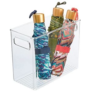 lot 81166 image: Mdesign Tall Plastic Stackable Storage Organizer Bin With Handles For Hallway, Linen, Or Entry Closet - Organization For Purses, Umbrellas, Wallets, And Accessories, Ligne Collection, Clear
