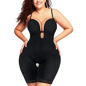 lot 81168 image: Wanfisto Bodysuit Shapewear For Women Tummy Control Body Shaper Fajas Colombianas U Plunge Camisole Jumpsuit (Black, X-Large)