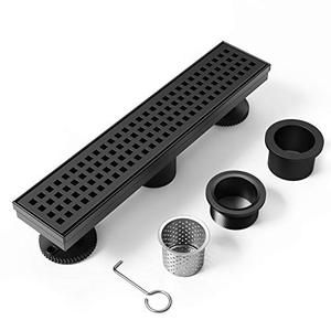 lot 81176 image: Webang 12 Inch Shower Linear Black Drain Rectangular Floor Drain With Accessories Square Hole Pattern Cover Grate Removable Sus304 Stainless Steel Cupc Certified Matte Black