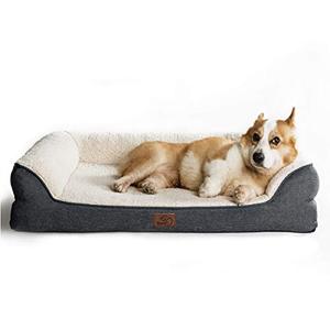 lot 81180 image: Besure Memory Foam Dog Bed For Medium Dogs - Orthopedic Egg&Memory Foam Dog Sofa Bed With Soft Sherpa Surface, Bolster Pet Couch With Removable Washable Cover, Waterproof Layer And Nonskid Bottom,Grey