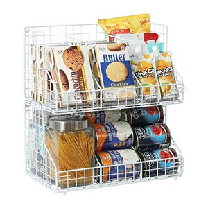 lot 81187 image: X-Cosrack Stackable Wire Baskets For Pantry Storage And Organization,Food Packet Organizer With Removable Dividers,Multifunctional Pantry Baskets For Snack Spice Canned Food, White