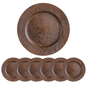 lot 81257 image: Jrhcgh 13 Round Faux Wooden Charger Plate, Antique Plastic Plate Bulk Wedding,Charger & Service For Dinner Plates,Elegant Decor Place Set Of 6 (3312-03C)