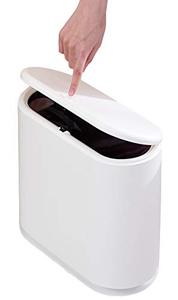 lot 81258 image: Sooyee 10 Liter Rectangular Plastic Trash Can Wastebasket With Press Type Lid,2.4 Gallon Garbage Container Bin For Bathroom,Powder Room,Bedroom,Kitchen,Craft Room,Office (Cream White)