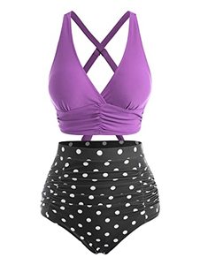 lot 81266 image: Dressfo WomenS High Waisted Bikini Sets Two Piece Padded Retro Vintage Tummy Control Swimsuit Gothic Bathing Suit