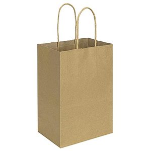 lot 81269 image: Bagmad 100 Pack 5.25X3.25X8 Inch Brown Small Paper Bags With Handles Bulk, Gift Paper Bags, Kraft Birthday Party Favors Grocery Retail Shopping Craft Bags Takeouts Business (Plain Natural 100Pcs)
