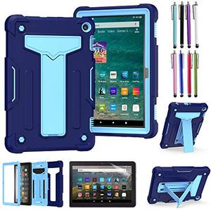 lot 81270 image: Epicgadget Case For Amazon Fire Hd 8  Fire Hd 8 Plus (12Th Gen, 2022 Released) - Heavy Duty Hybrid Protective Case Cover With Kickstand  1 Screen Protector And 1 Stylus (Navy BlueLight Blue)
