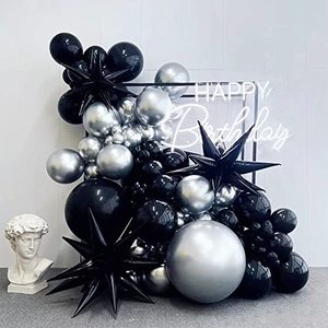lot 81276 image: Black Silver Balloon Garland 121Pcs Black Star Birthday Party Decoration Anniversary Home Decor