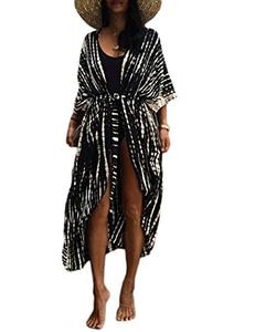 lot 81277 image: Bsubseach Women Black Tie Dye Long Beach Swimsuit Cover Ups For Swimwear Sexy Bikini Beach Kimono Cardigan
