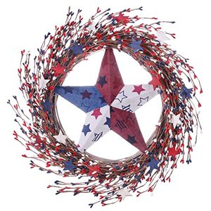 lot 81293 image: Yawwind Patriotic Wreath 4Th Of July Wreath 20 Inch With Red White And Blue Berry Metal Stars Embellished And Metal Star, Red White And Blue Wreaths Memorial Day Wreaths For Front Door Decor