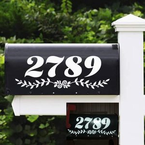 lot 81296 image: Mailbox Numbers Die Cut Decal Rustic Style Flowers House Number Address Apartment Office Stickers Signfront Door Rainproof Decal Vinyl Lettering Farmhouse Decor Double-Sided Mailbox Number 4 Silver