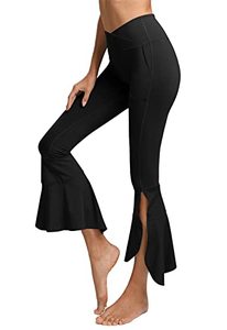 lot 81298 image: Ywyxhzha WomenS Capri Yoga Pants Cross High Waisted Cropped Slit Flared Ruffle Bottom Leggings With Pocket (Black,X-Large)