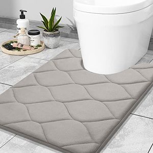 lot 81300 image: Colorxy Memory Foam U-Shaped Toilet Rugs, Ultra Soft & Non-Slip Bathroom Rugs, Water Absorbent And Machine Washable Toilet Bath Mat, Commode Contour Bath Rugs For Toilet, 24X20, Grey