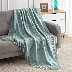 lot 81301 image: Bourina Throw Blanket Textured Solid Soft Sofa Throw Couch Cover Knitted Decorative Blanket, 50X60 Aqua