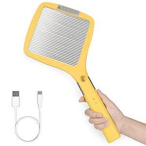 lot 81308 image: Mafiti Electric Fly Swatter Rechargeable Mosquito Zapper Bug Zapper Racket Fly Killer Indoor Outdoor Light Camping Accessories (Yellow)