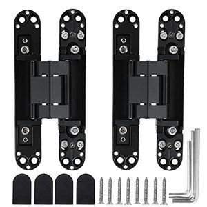 lot 81314 image: 2 Set 6 Inch Hidden Door Hinges Zinc Alloy Heavy Duty Invisible Hinge 180 Degree Swing Concealed Hinge 3 Way Adjustable Butt Hinge 6 X 2.5 X 1 Inch Black (2 Hinges)