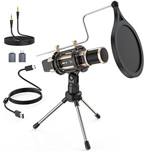 lot 81316 image: Zealsound Studio Recording Microphone, Condenser Broadcast Microphone WStand Built-In Sound Card Echo Recording Karaoke Singing For Phone Computer Pc Garageband Smule Live Stream & Youtube (Gold)