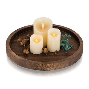 lot 81331 image: Wooden Decorative Tray Candle Holder Romadedi Round Wood Tray Home Decor, Small Rustic Trays For Coffee Table, Ottoman, Table Centerpieces For Dining Room, Living Room, Farmhouse Kitchen