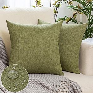lot 81342 image: Woaboy Set Of 2 Outdoor Waterproof Throw Pillow Covers Decorative Farmhouse Solid Cushion Cases For Bed Sofa Couch Car Living Room Dark Green 16X16 Inch