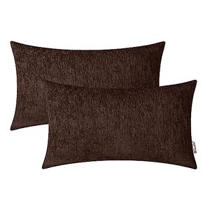 lot 81345 image: Brawarm Chenille Throw Pillow Covers 12X20 Inches - Coffee Chenille Lumbar Pillow Covers Pack Of 2, Solid Dyed Soft Chenille Pillow Cases For Couch Sofa Bed Home Decoration