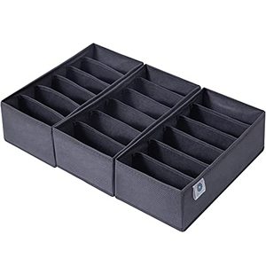 lot 81353 image: Qozary 3 Pack Sock Underwear Drawer Organizer Dividers, Non-Woven Fabric Collapsible Cabinet Closet Storage Boxes For Clothes, Socks, Lingerie, Underwear, Tie, Belt, Baby, Bedroom (Gray, 6 Cells)