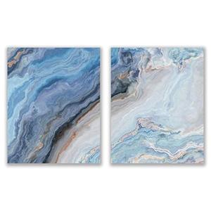 lot 81356 image: Blue Agate Prints - Set Of 2 (8X10) Unframed Glossy Modern Abstract Geode Gold Marble Wall Art Decor