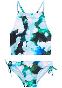 lot 81362 image: Kanu Surf Girls Daisy Upf 50 Beach Sport Halter Tankini 2-Piece Swimsuit, Tropical Reef BlackBlue, 10