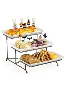 lot 81369 image: Lauchuh 3 Tier Serving Stand Collapsible Sturdier Rack With 3 Porcelain Serving Platters Tier Serving Trays For Fruit Dessert Presentation Halloween Party Display Set, 12 Inch, Bronze
