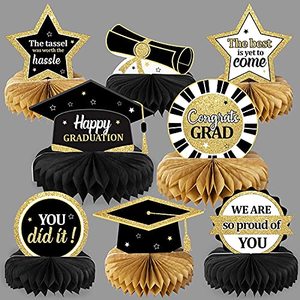 lot 81370 image: 2023 Graduation Party Decorations Class Of 2023 Congrats Grad Honeycomb Centerpieces Congratulate Graduation Table Toppers For Graduation Party Favor Supplies Black Gold 8Pcs