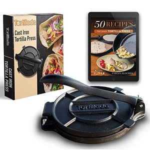 lot 81393 image: Tortillada � Tortilla Press, QuesadillaRoti Maker (10 Inch) - Pre-Seasoned Cast Iron With Recipes E-Book