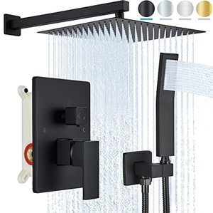 lot 81394 image: Ackwave Shower Faucet Matte Black Shower System With 12 Inches Rain Shower Head And Handheld Spray Bathroom Shower Fixtures With Brass Valve And Trim Kit Wall Mounted