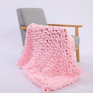 lot 81396 image: Chunky Knit Blanket Throw 40X60 Soft Pink Chenille Yarn Knitted Blankets Washable Handmade Crochet Blankets Fluffy Thick Cable Knit Throw Blanket For Couch Bed Home Decor