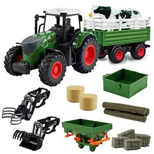 lot 81402 image: Peagprav Tractor Set Toys Tractor With Trailer Farm Playset Toys Vehicles 124 Scale With Gripper Frontloade Fertilizer Spreader For Boys Kids Toddlers Age 3 4 5 6 Years Old